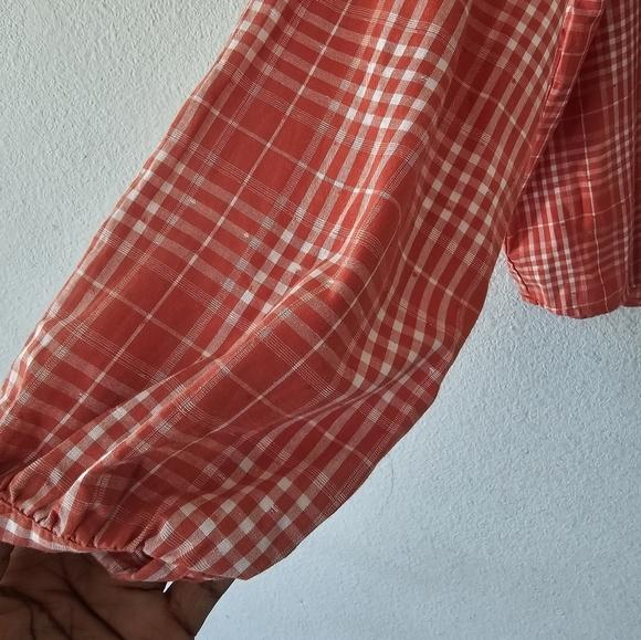 Universal Thread Blouse Women Sz S Plaid Ballon Sleeve PopOver Oversize - Picture 7 of 13